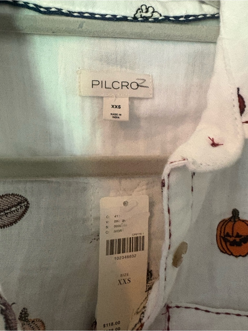 Pilcro Fall Print Button Down Shirt, Ivory, Size XXS, New With Tags - Picture 5 of 7